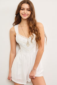 New Light Embroidered Tie Back Romper in White