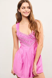 New Light Embroidered Tie Back Romper in Pink