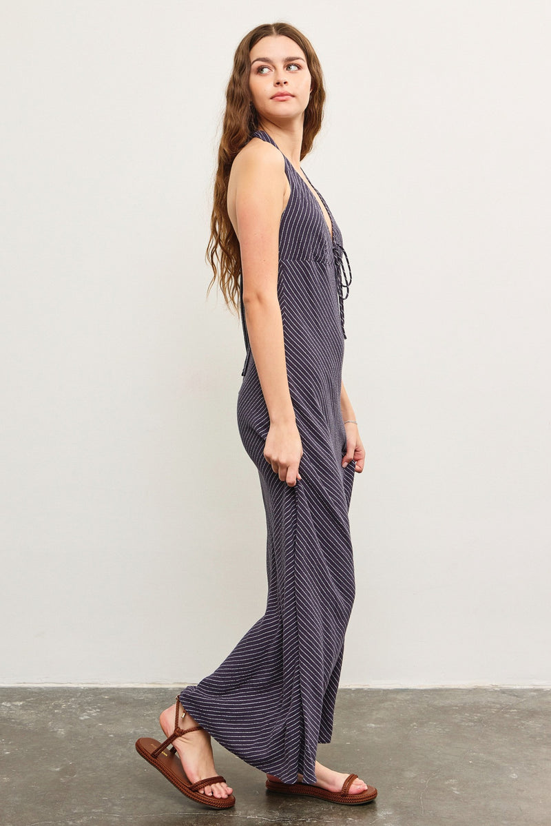 Toni Halter Stripe Navy Maxi Dress