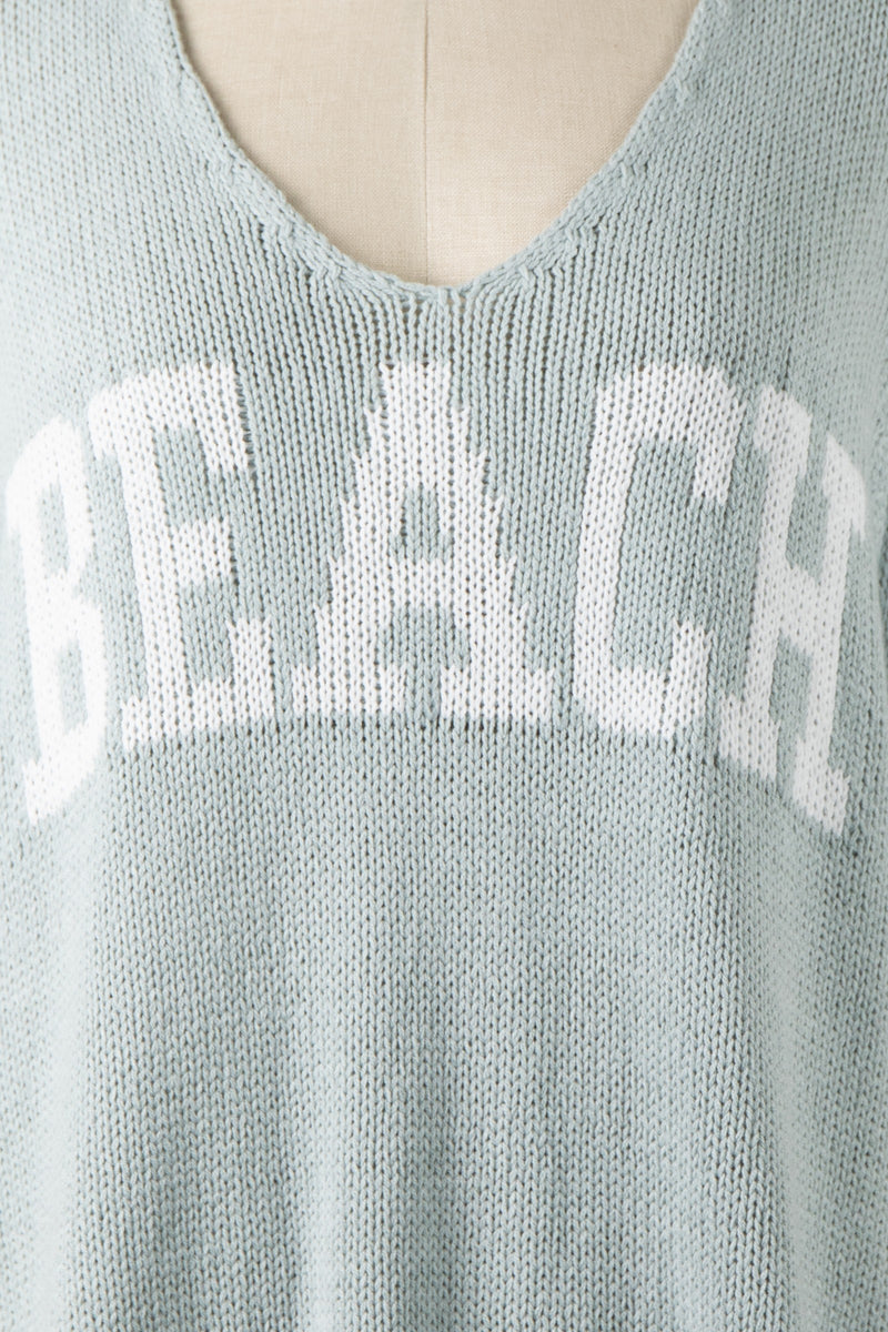 Beach Life V Neck Sweater in Sage