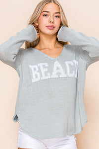 Beach Life V Neck Sweater in Sage