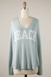 Beach Life V Neck Sweater in Sage
