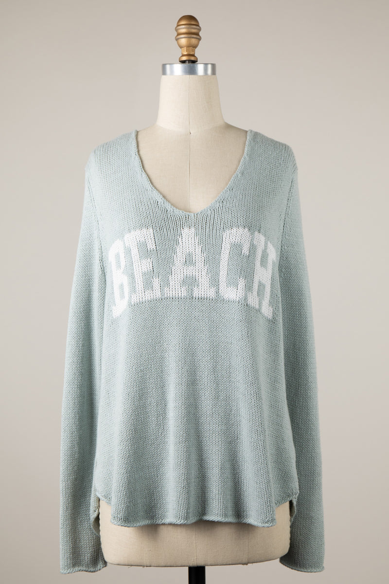 Beach Life V Neck Sweater in Sage