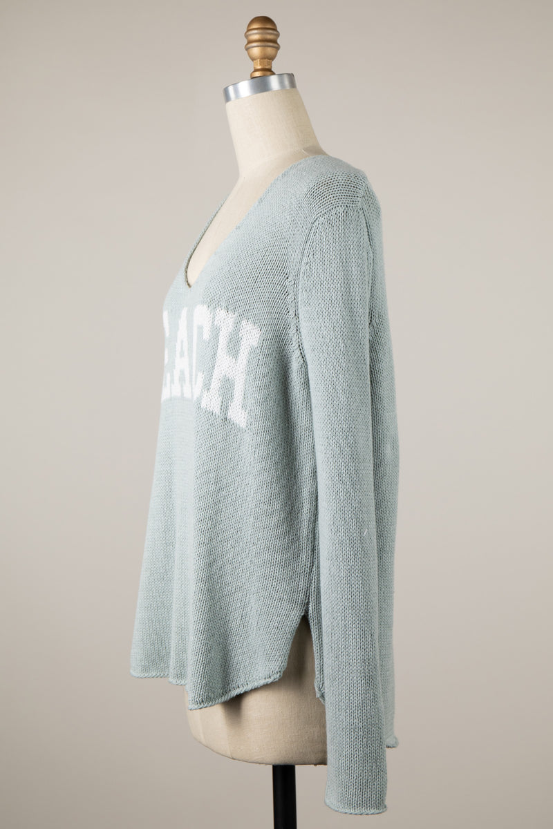 Beach Life V Neck Sweater in Sage