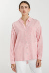 Shoreline Thin Stripe Button Down Top in Coral