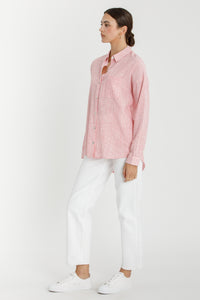 Shoreline Thin Stripe Button Down Top in Coral