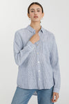 Shoreline Thin Stripe Button Down Top in Navy