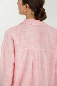 Shoreline Thin Stripe Button Down Top in Coral