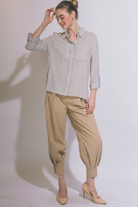Summer Stripe Button Down Top in Mocha