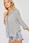Summer Stripe Button Down Top In Black