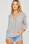 Summer Stripe Button Down Top In Black