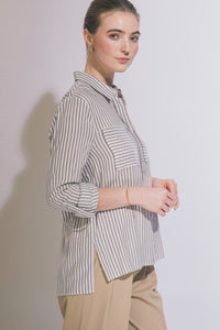 Summer Stripe Button Down Top in Mocha