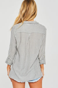 Summer Stripe Button Down Top In Black