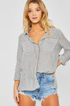 Summer Stripe Button Down Top In Black