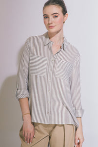 Summer Stripe Button Down Top in Mocha