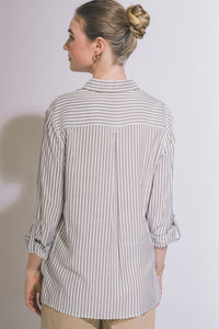 Summer Stripe Button Down Top in Mocha