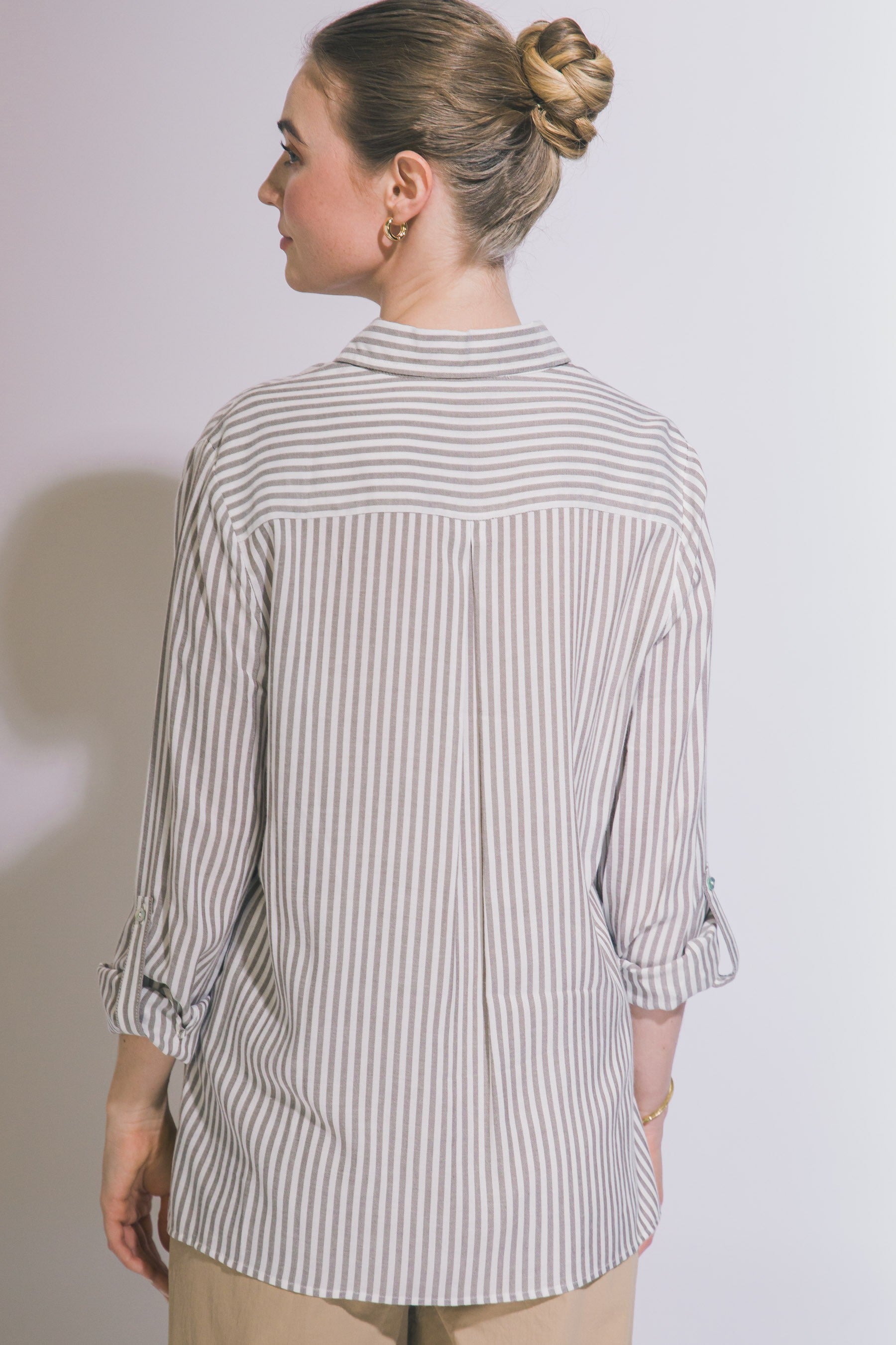 Summer Stripe Button Down Top in Mocha