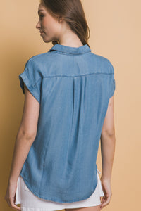 Utility Sleve Button Down Top in Blue
