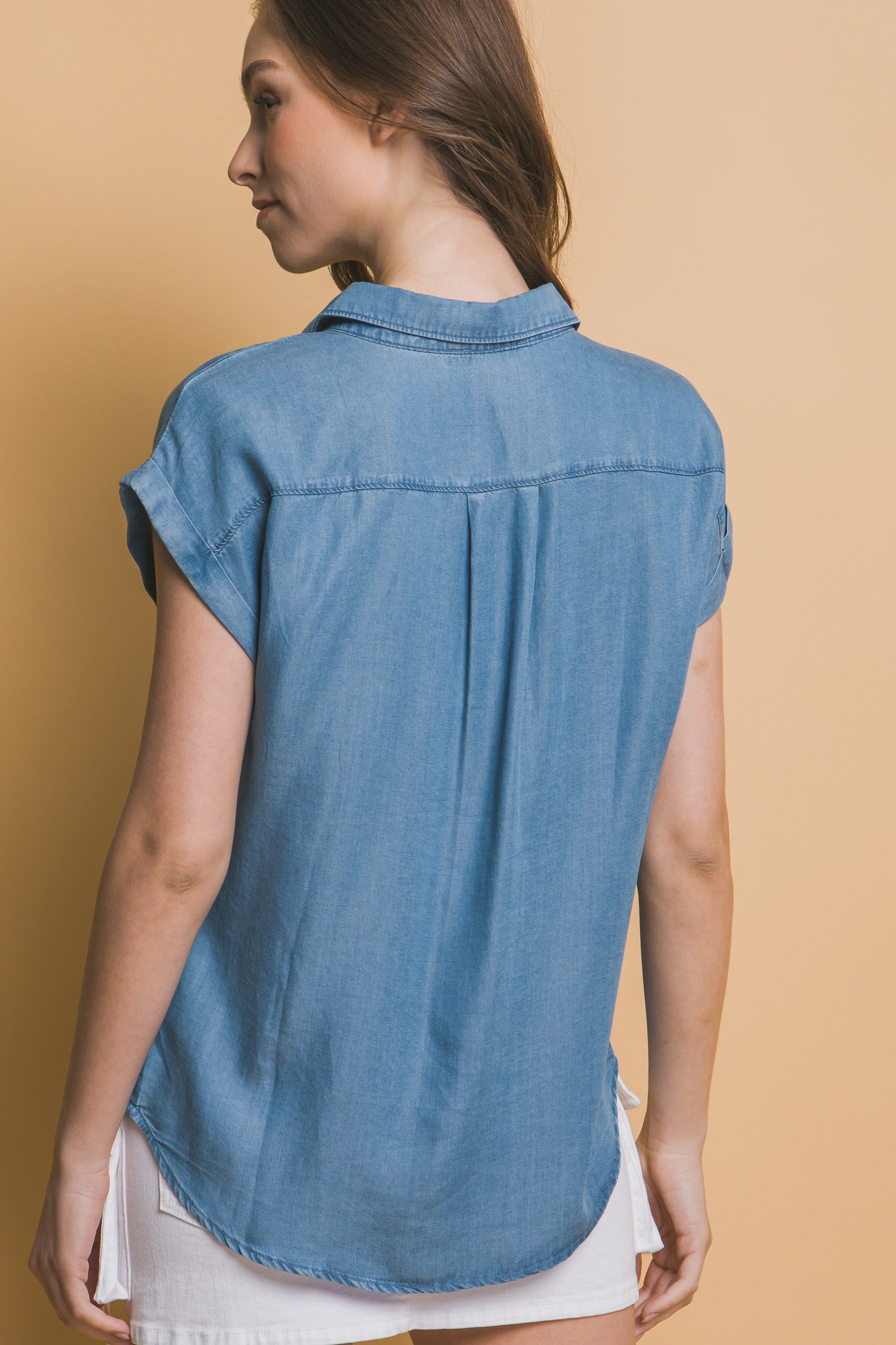 Utility Sleve Button Down Top in Blue