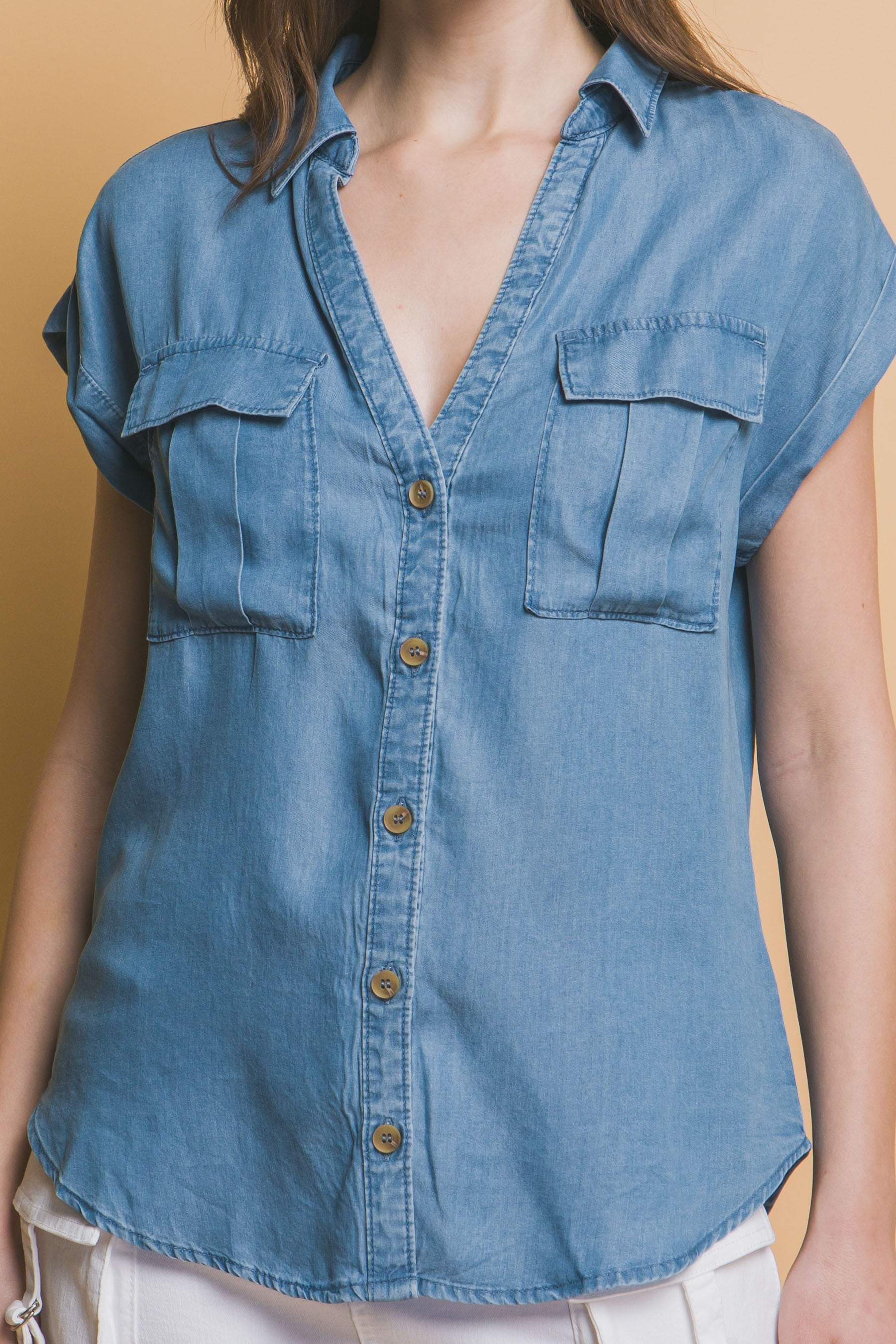 Utility Sleve Button Down Top in Blue