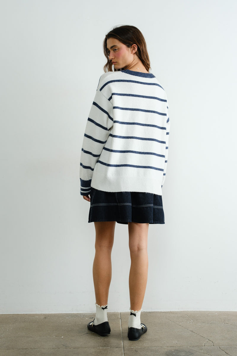 Navy Stripe Classic Pull Over Sweater