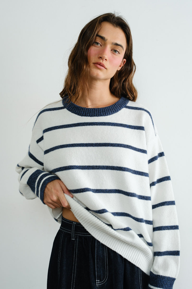 Navy Stripe Classic Pull Over Sweater