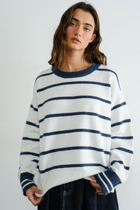Navy Stripe Classic Pull Over Sweater