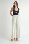 Contrast Rib Cut Out Top and Linen Mix Pant Jumpsuit