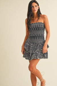 Open Back Eyelet Tiered Mini Dress