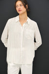 Thin Stripe Button Down in Taupe