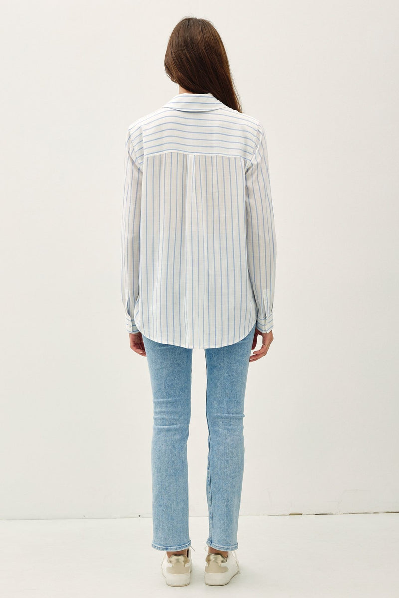 Thin Stripe Button Down in Baby Blue
