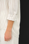 Thin Stripe Button Down in Taupe