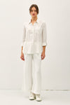 Thin Stripe Button Down in Taupe