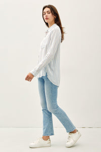 Thin Stripe Button Down in Baby Blue