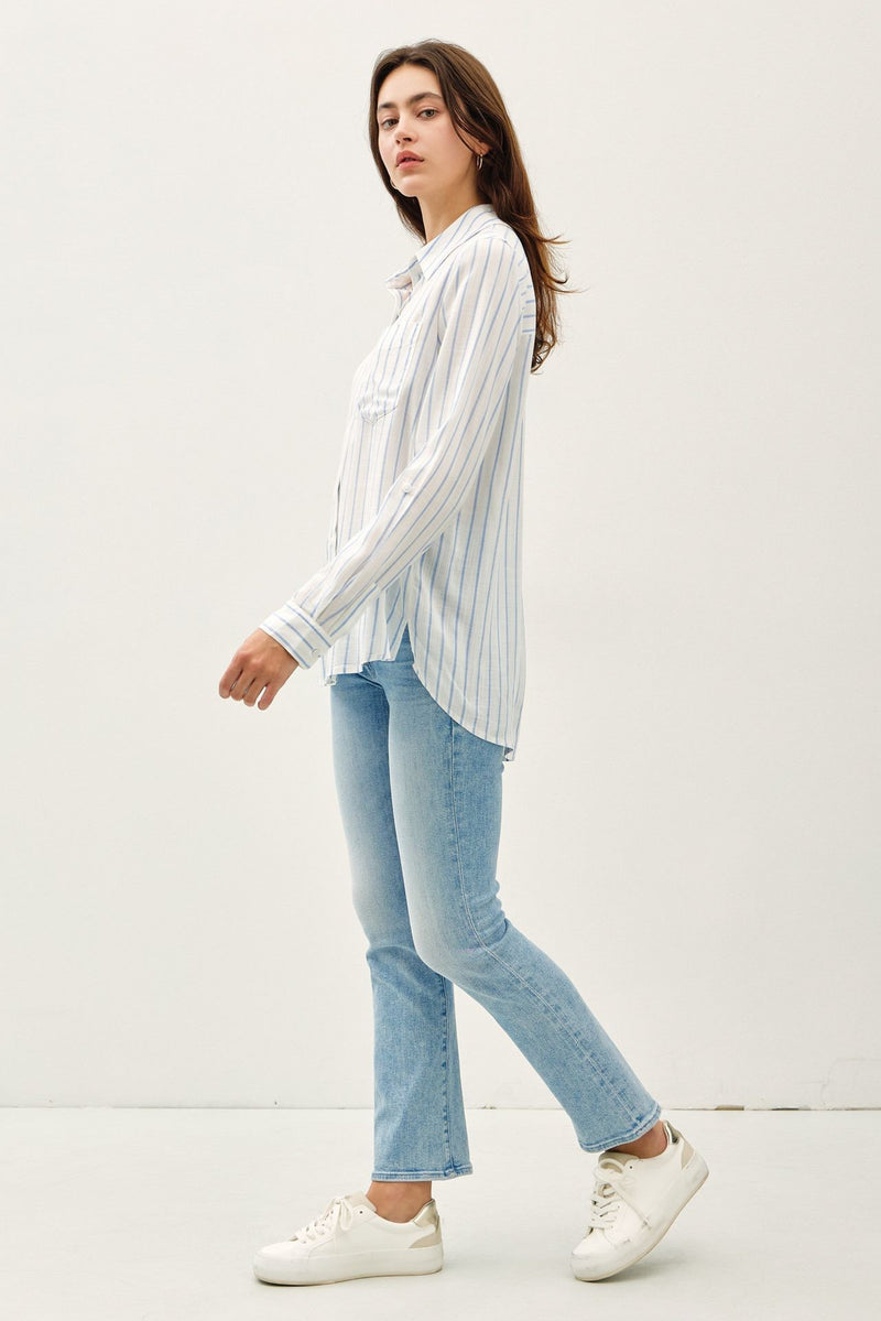 Thin Stripe Button Down in Baby Blue