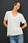 Season Stripe V Neck Tee in Light Blue