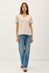 Season Stripe V Neck Tee in Camel