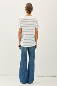 Season Stripe V Neck Tee in Light Blue