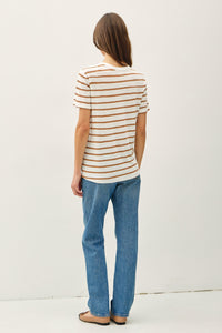 Season Stripe V Neck Tee in Camel