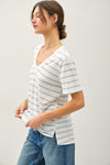 Season Stripe V Neck Tee in Light Blue