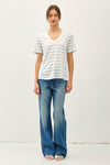 Season Stripe V Neck Tee in Light Blue