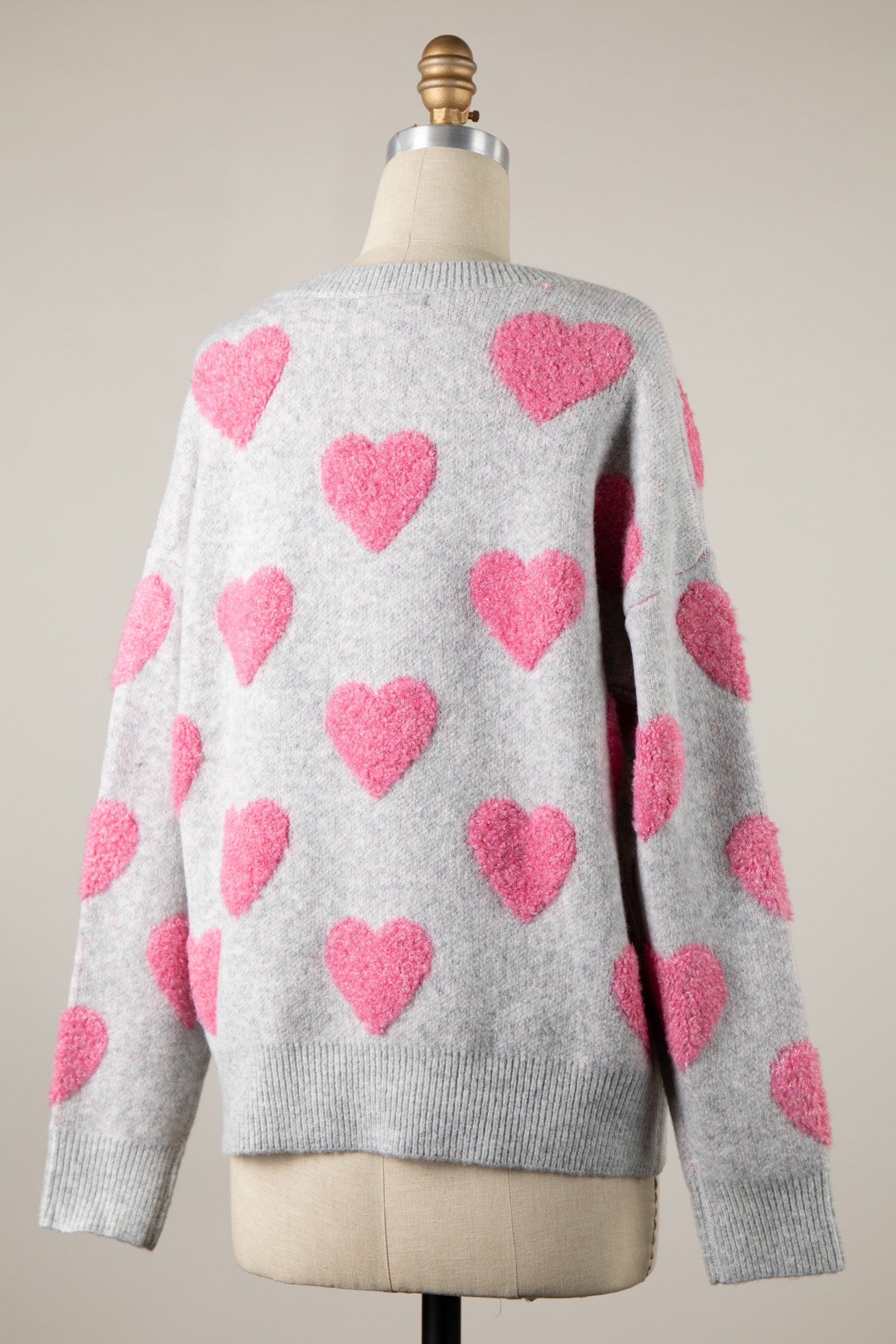 Fuzzy Textured Heart Sweater