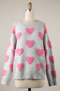 Fuzzy Textured Heart Sweater