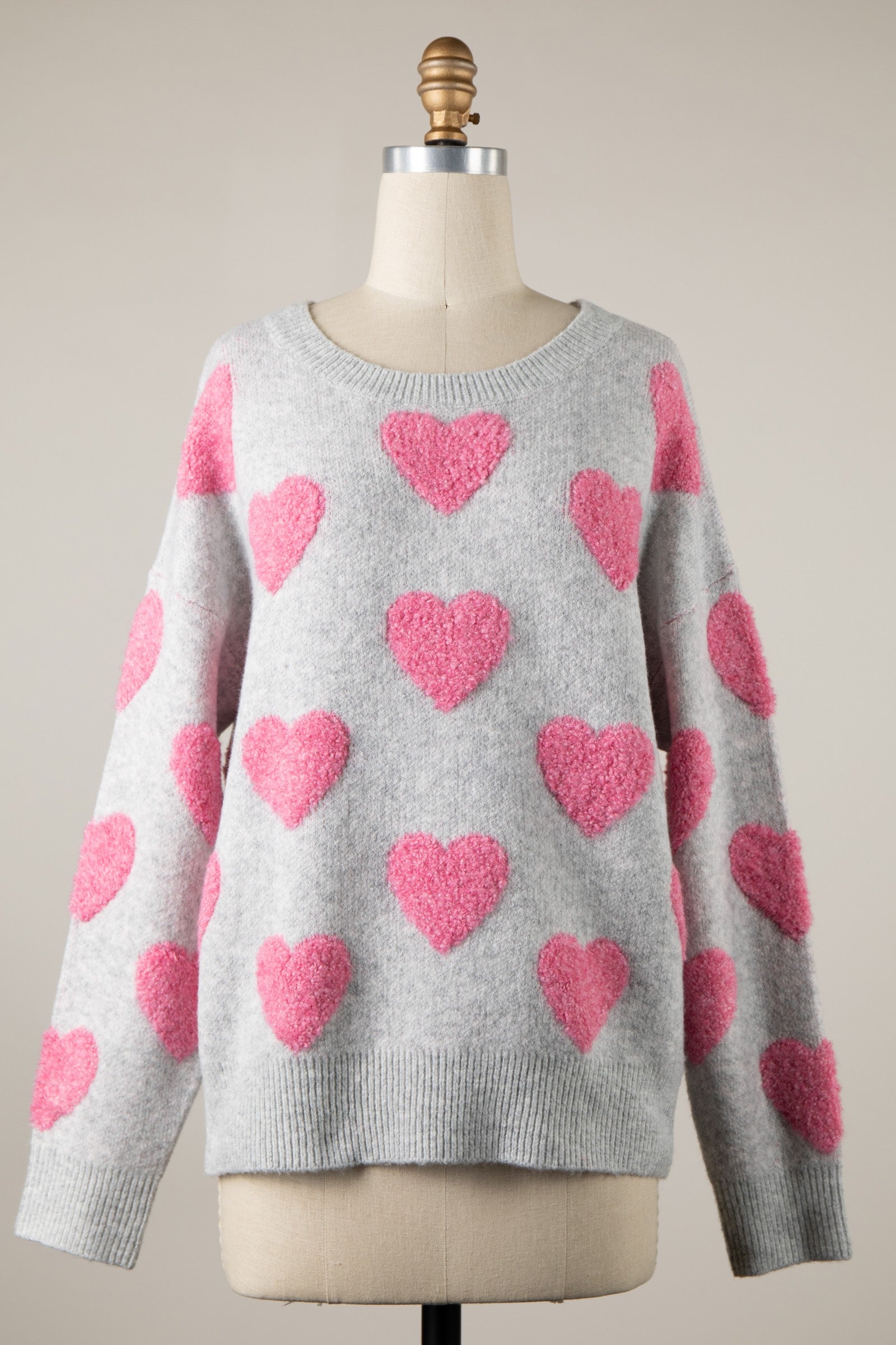 Fuzzy Textured Heart Sweater