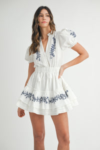 Santorini Sunset Embroidered Mini Dress
