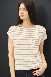 Teagan Cap Sleeve Striped Sweater in Ivory