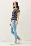 Teagan Cap Sleeve Striped Sweater in Navy