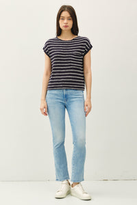 Teagan Cap Sleeve Striped Sweater in Navy