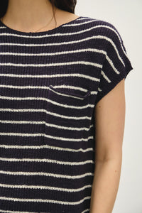 Teagan Cap Sleeve Striped Sweater in Navy