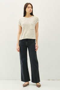 Teagan Cap Sleeve Striped Sweater in Ivory